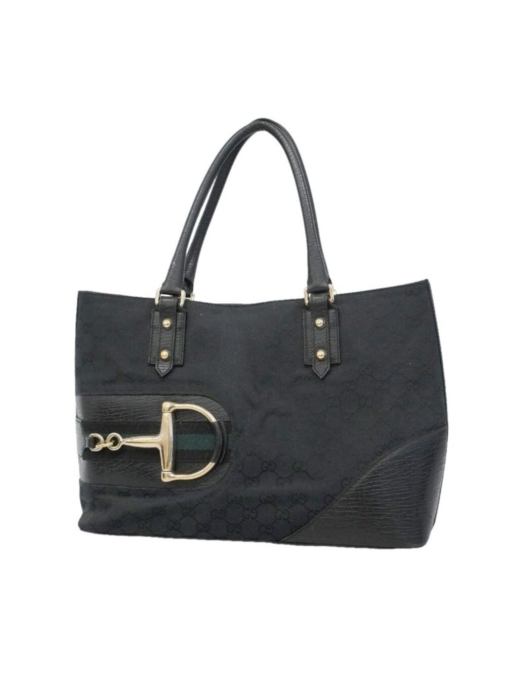 Gucci Tote GG Canvas Horsebit Black Gold